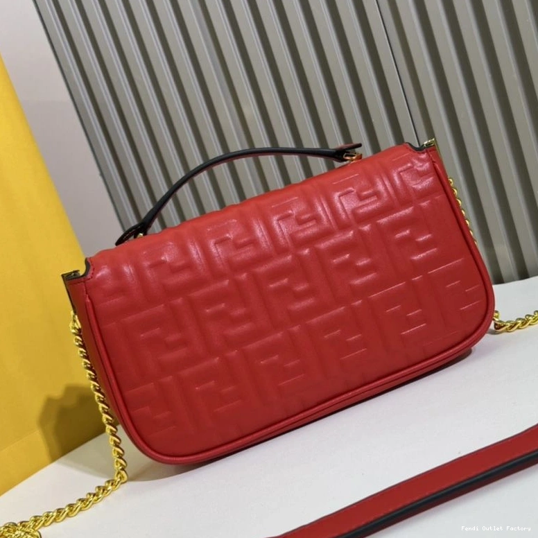 Cheap HOT In Nappa Red Chain Fendi Motif Bag Midi FF Leather Baguette 0825